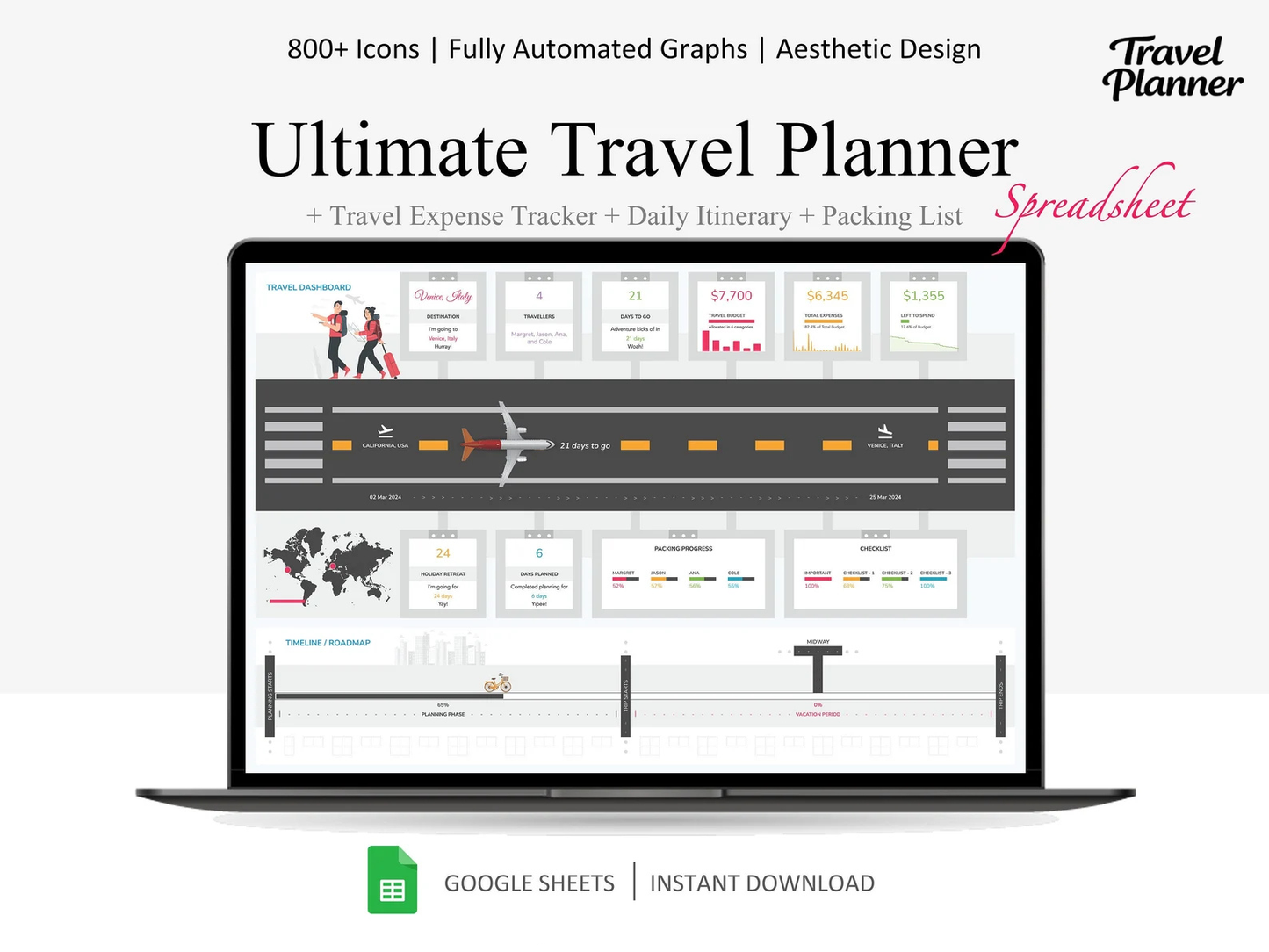 The Travel Planner for Excel & Google Sheets (all currencies)