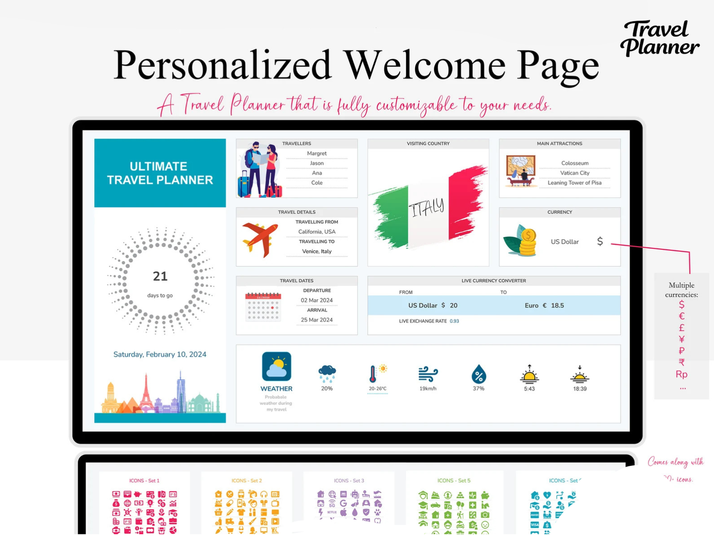 The Travel Planner for Excel & Google Sheets (all currencies)